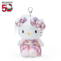 Sanrio Hello Kitty 50th Anniversary Dress Tartan 6 Inch Plush Bag Clip