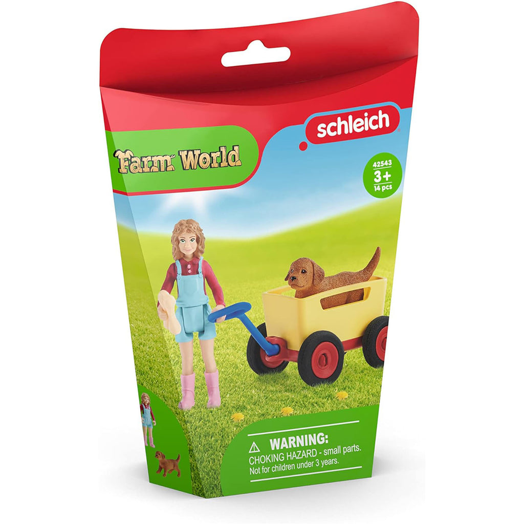 Schleich Farm World Puppy Wagon Ride Figure Set 42543
