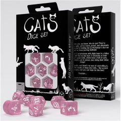 Q-Workshop Cats Daisy Pink And White 7 Piece Dice Set