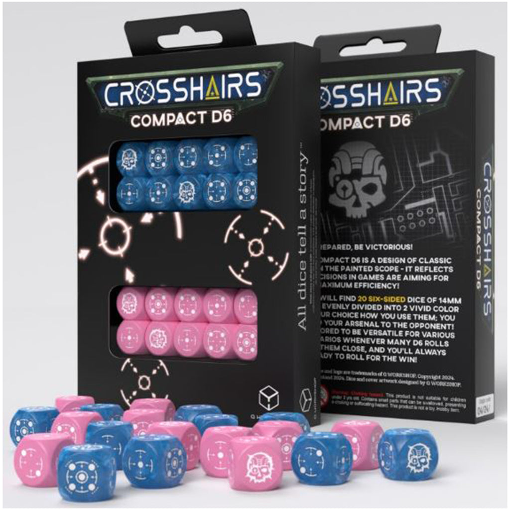 Q-Workshop Crosshairs Blue And Pink Compact 20D6 Dice Set - Radar Toys