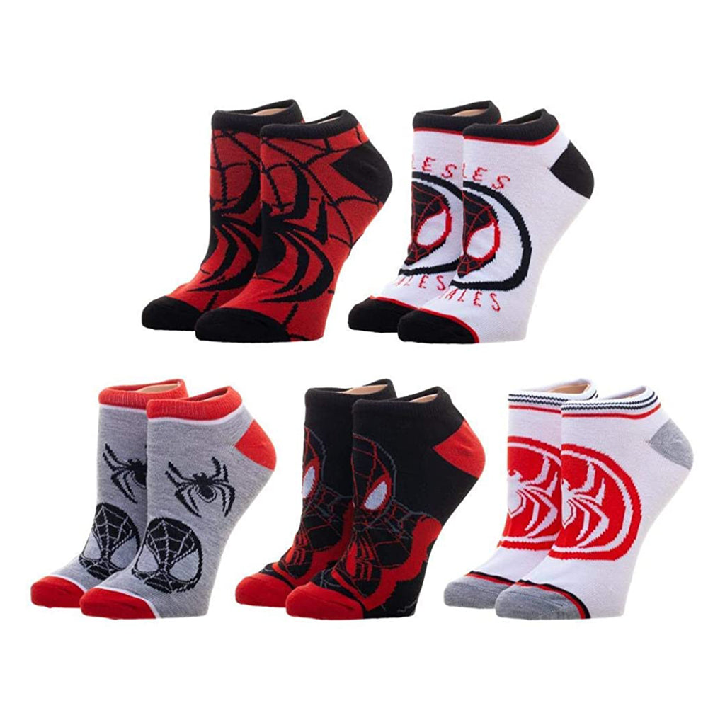 Bioworld Marvel Spider-Man Miles Morales Five Pairs Youths Ankle Socks
