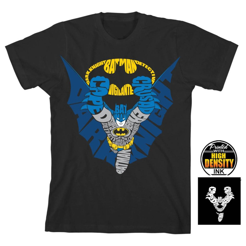 Batman Word Art Black Boys Tee Shirt