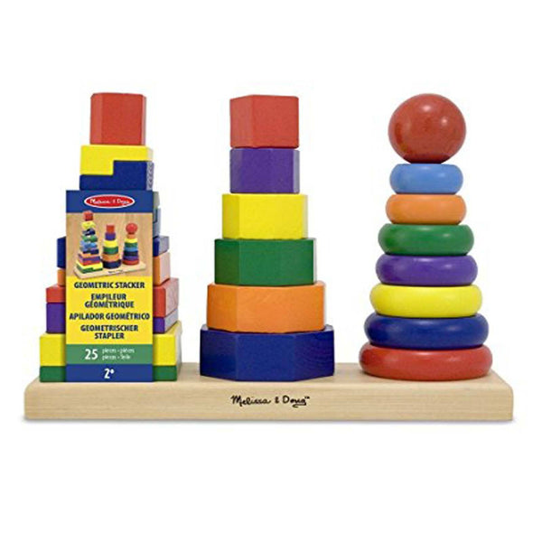 Melissa & Doug - Set Di 25 Blocchi In Legno Geometrici Per Impilare + Mini Pad Scratch Art In Omaggio - Giocattolo Educativo Per Bambini 2+ Anni - 2