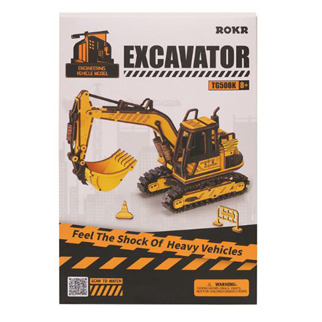 Rokr Excavator Engineering Vehicle Wooden Model Kit - Radar Toys