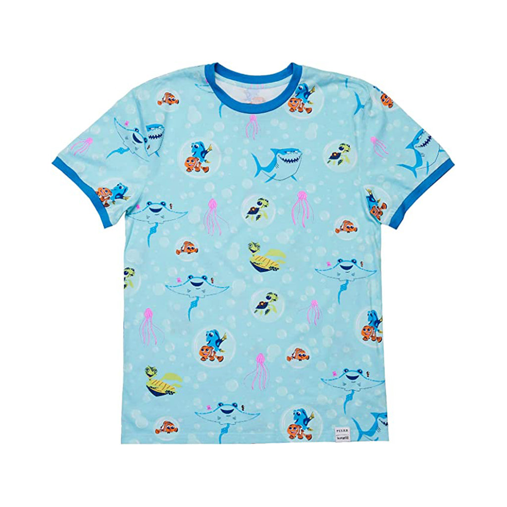 Loungefly Pixar Finding Nemo 20th Anniversary Bubbles Unisex Ringer Tee Shirt