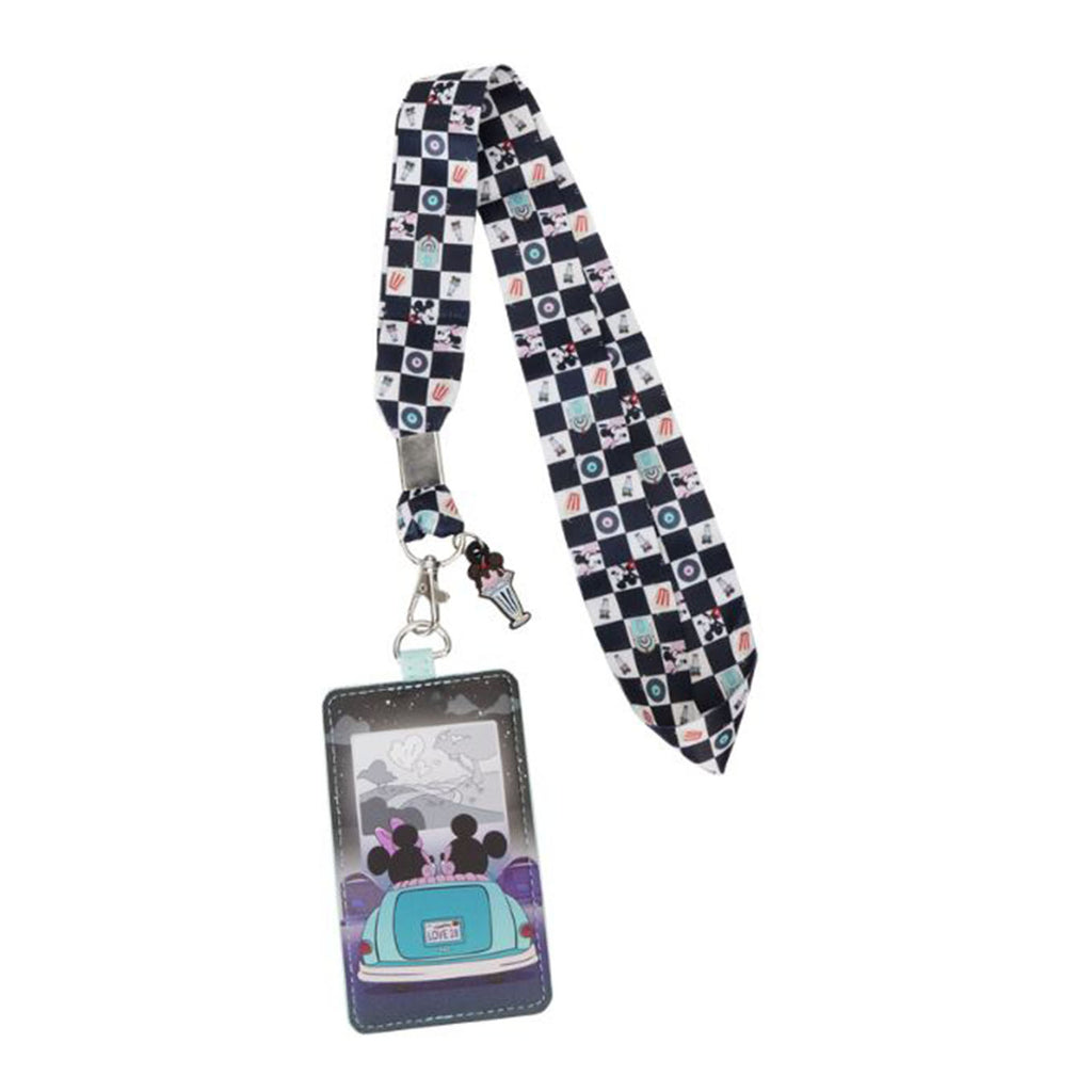 Loungefly Disney Minnie And Mickey Date Night Drive-In Lanyard With Cardholder