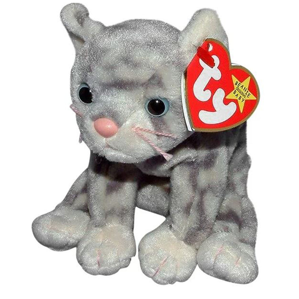Ty Silver II Tabby Gray Cat Beanie Baby 6 Inch Plush Figure - Radar Toys