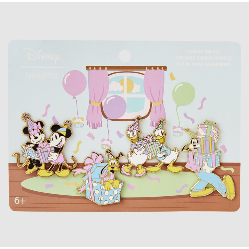Loungefly Disney Mickey Mouse And Friends Birthday Celebration 4 Piece Pin Set - Radar Toys