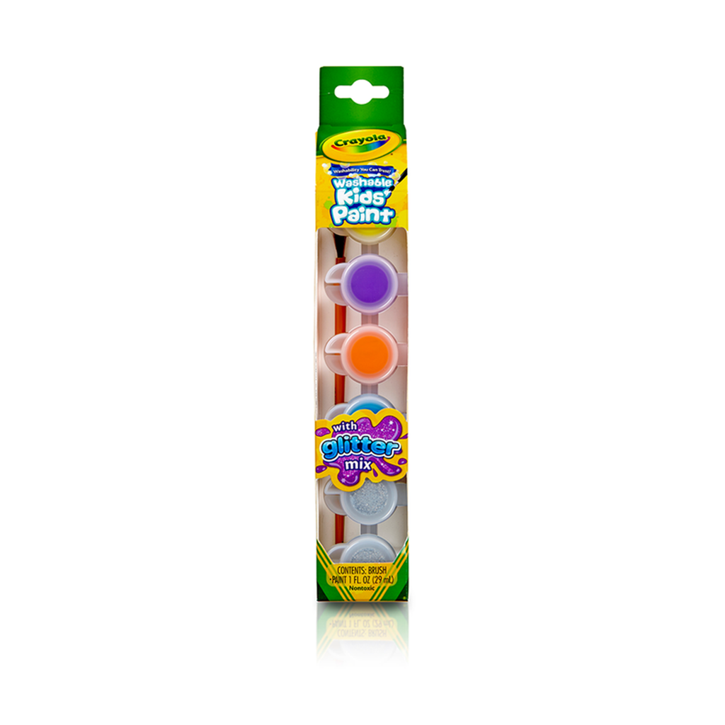 Crayola Washable Kids Paint 6 Paint 1 Brush Set With Glitter Mix - Radar Toys