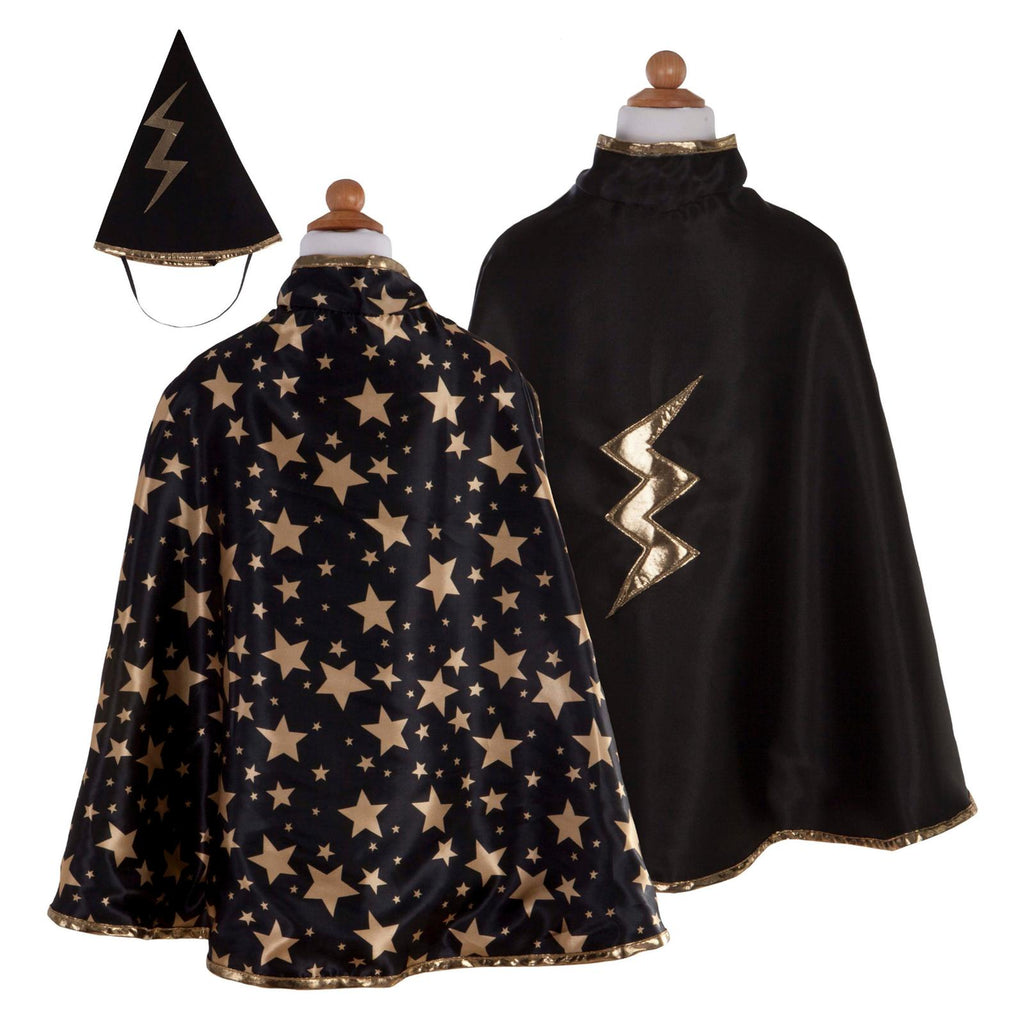 Great Pretenders Reversible Wizard Black And Gold Cape With Hat Size 4-6