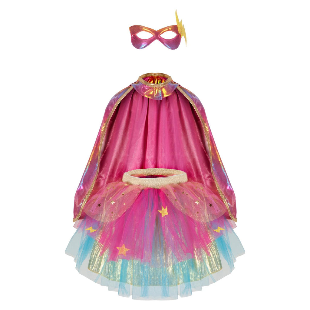 Great Pretenders Super Duper Pink Gold Tutu Cape And Mask Size 4-6
