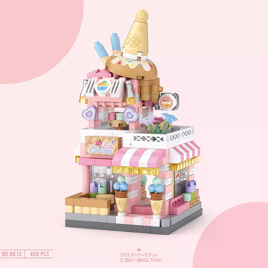 LOZ DIY Street Mini Micro Block Ice Cream Shop 400 Piece Building Set
