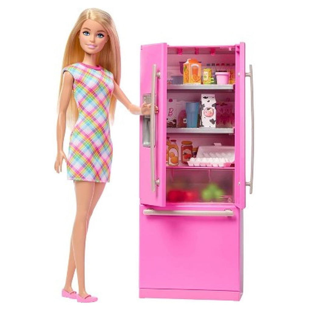 Mattel Barbie Blonde Doll With Refrigerator Set