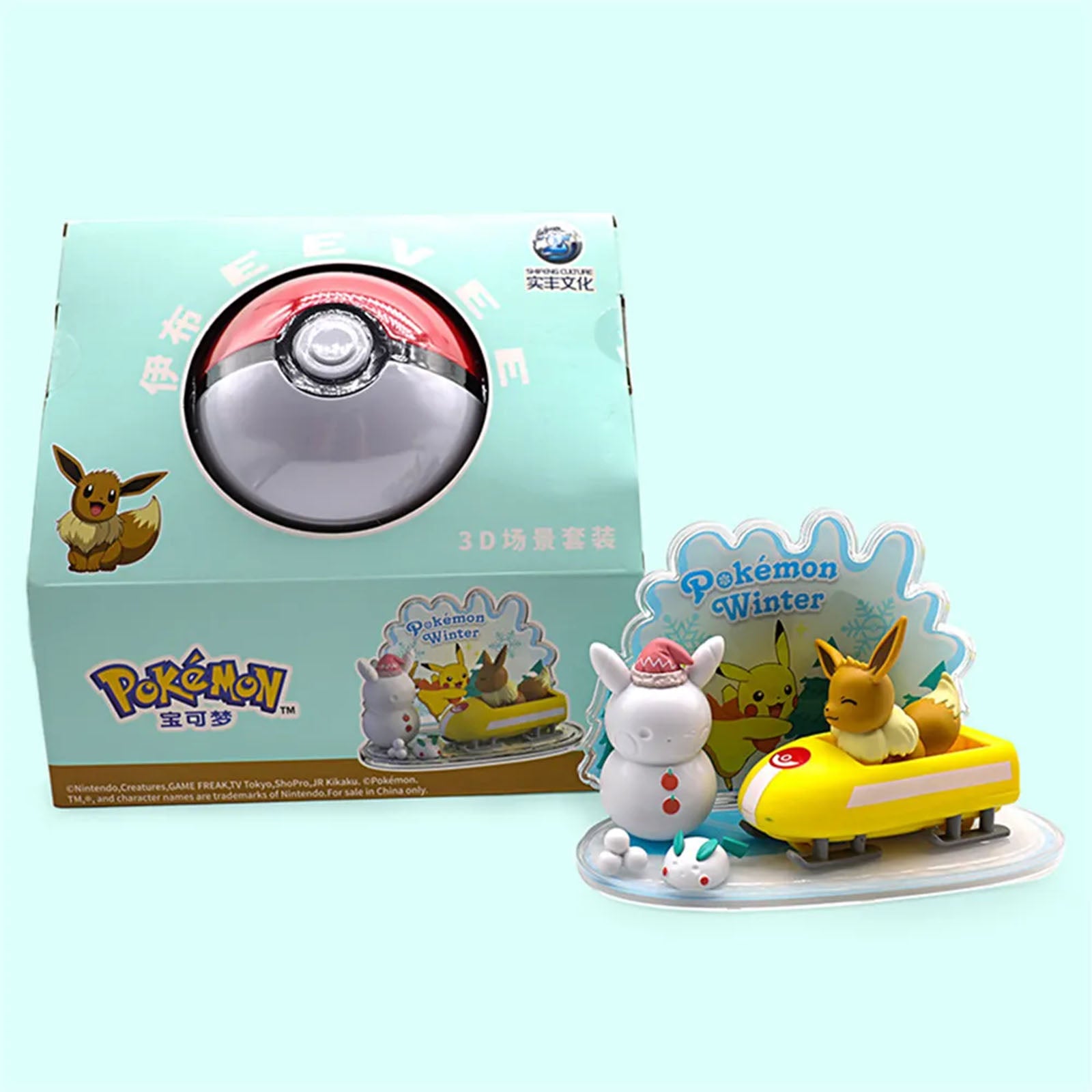 Pokemon 3D Scene Series Winter Eevee Sleigh Diorama