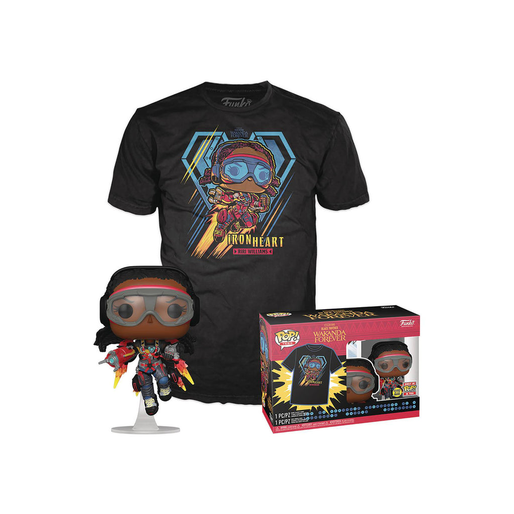 Funko Marvel Black Panther Wakanda Forever Ironheart POP And Shirt Large Set