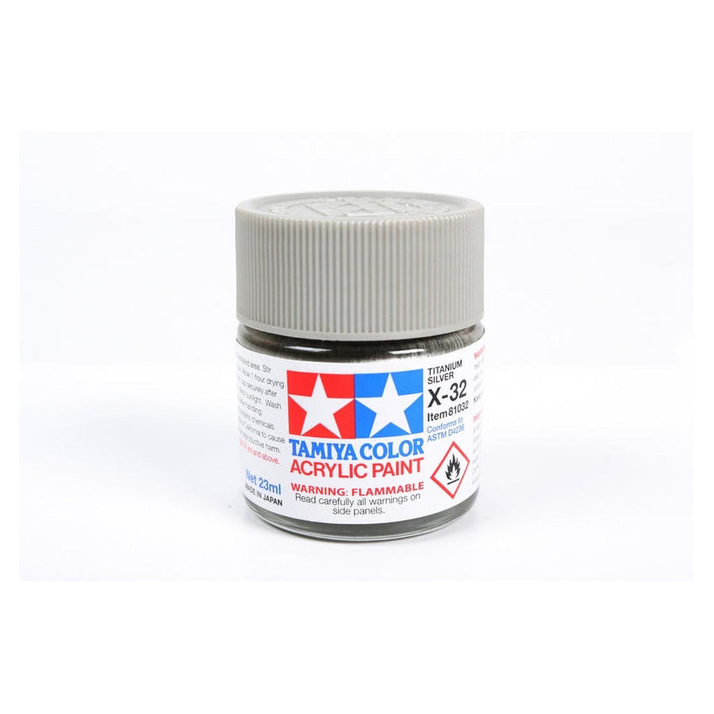 Tamiya Color X-32 Titanium Silver Gloss Acrylic Paint 23mL Bottle TAM81032