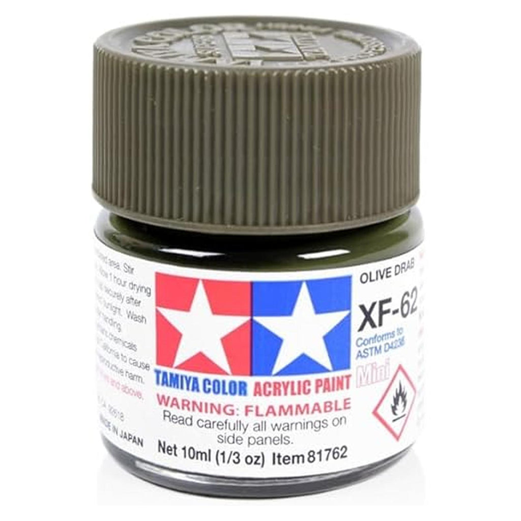 Tamiya Color XF-62 Olive Drab Flat Acrylic Paint 23mL Bottle TAM81362