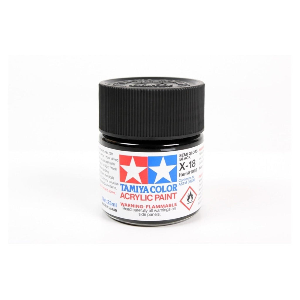 Tamiya Color X-18 Semi-Gloss Black Acrylic Paint 23mL - Radar Toys