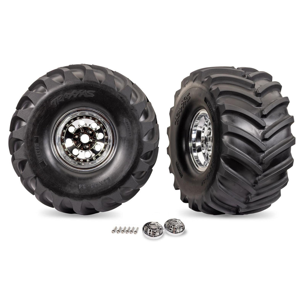 Traxxas Chrome X-Monster Wheels w/ Terra Groove Tires (2) TRA7696
