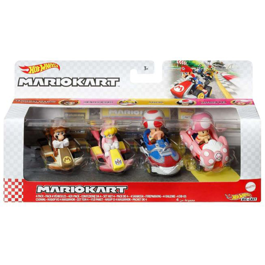 Mattel Hot Wheels Mario Kart Tanooki Mario Set Of 4 Vehicles