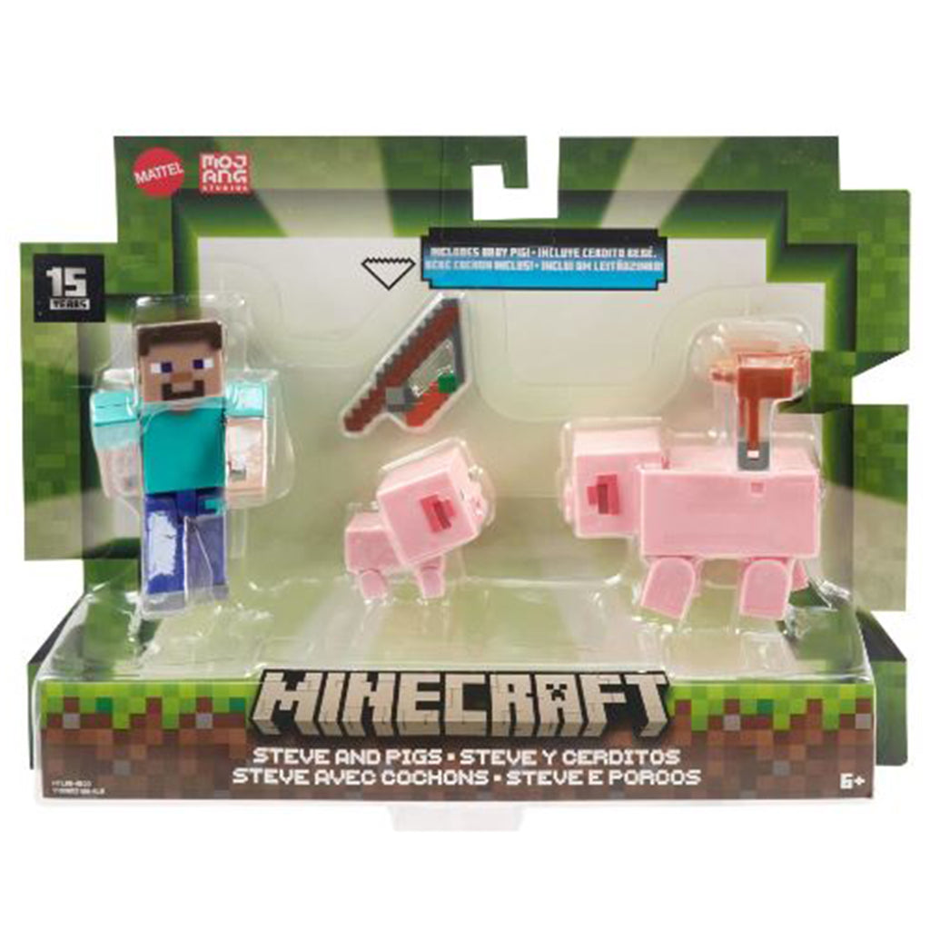 Mattel Minecraft Steve And Pigs Deluxe Figure Set