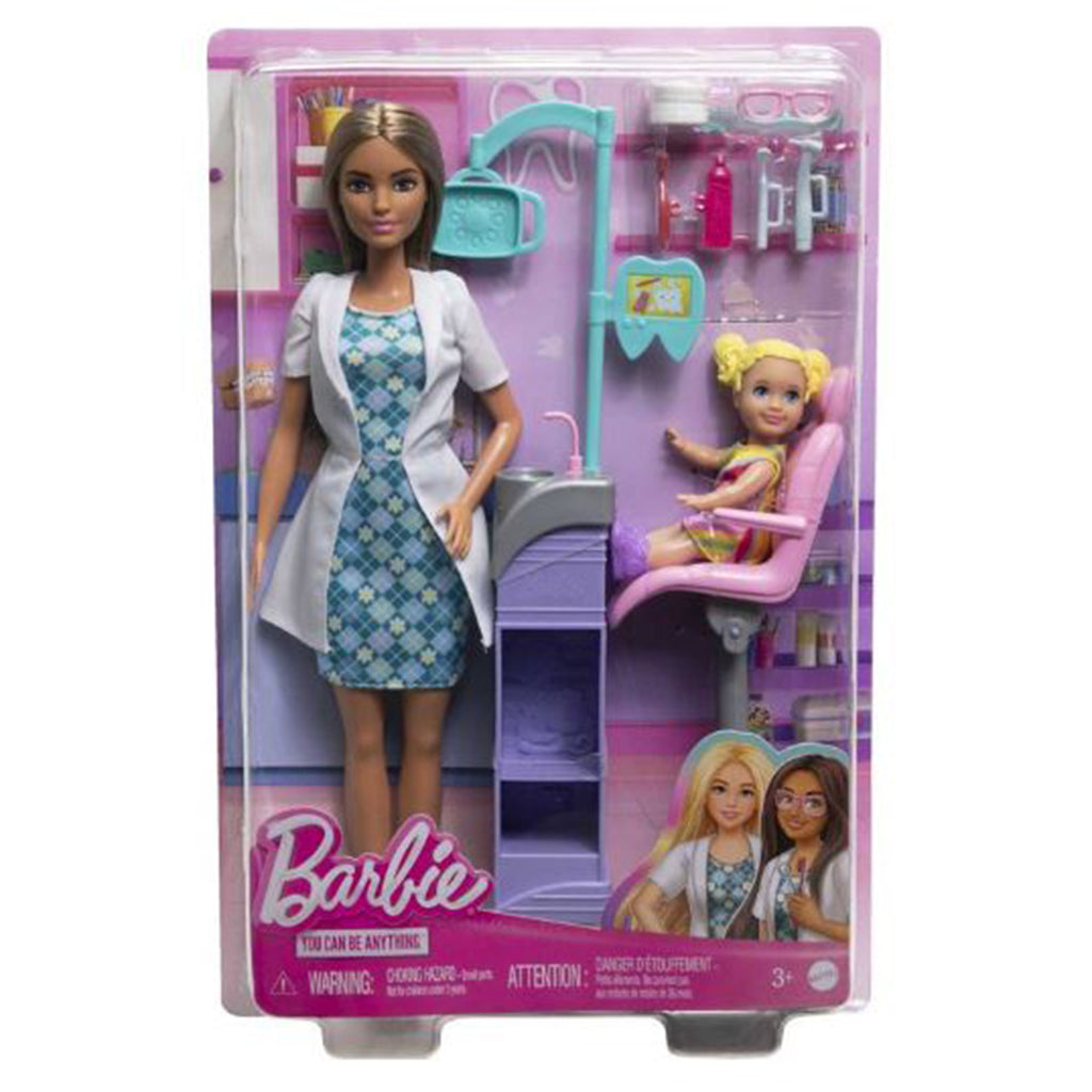 Mattel Barbie You Can Be Anything Brunette Dentist With Child Doll Set