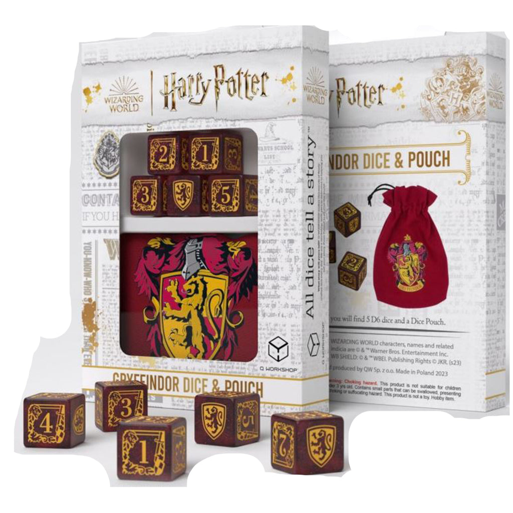 Q-Workshop Harry Potter Gryffindor 5D6 Dice And Pouch Set - Radar Toys