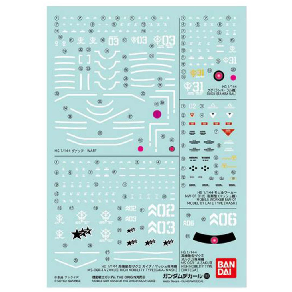 Bandai Mobile Suit Gundam GD-119 The Origin Multiuse Decal Set