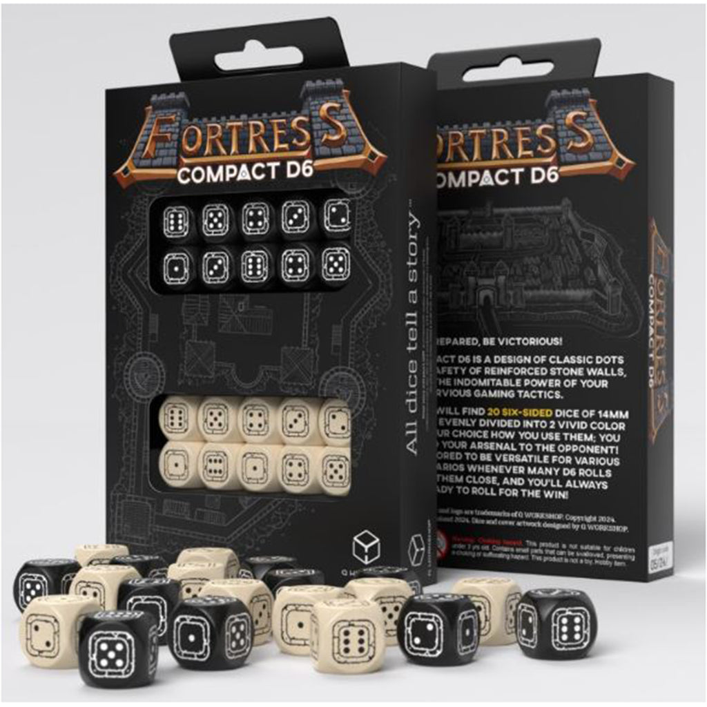 Q-Workshop Fortress Black And Beige Compact 20D6 Dice Set