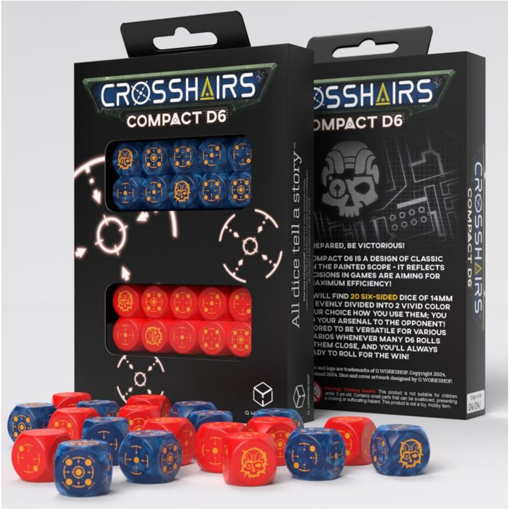 Q-Workshop Crosshairs Cobalt And Red Compact 20D6 Dice Set - Radar Toys