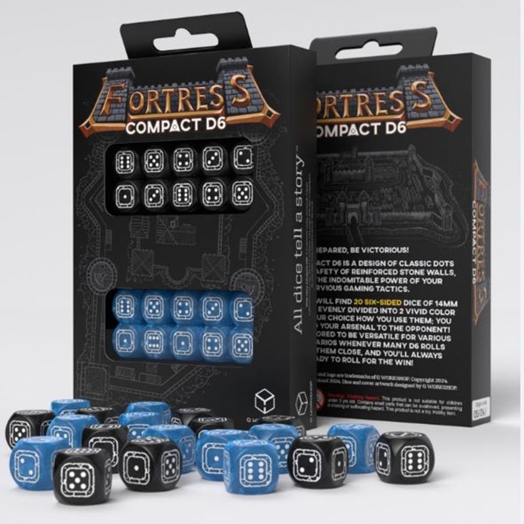 Q-Workshop Fortress Black And Blue Compact 20D6 Dice Set - Radar Toys