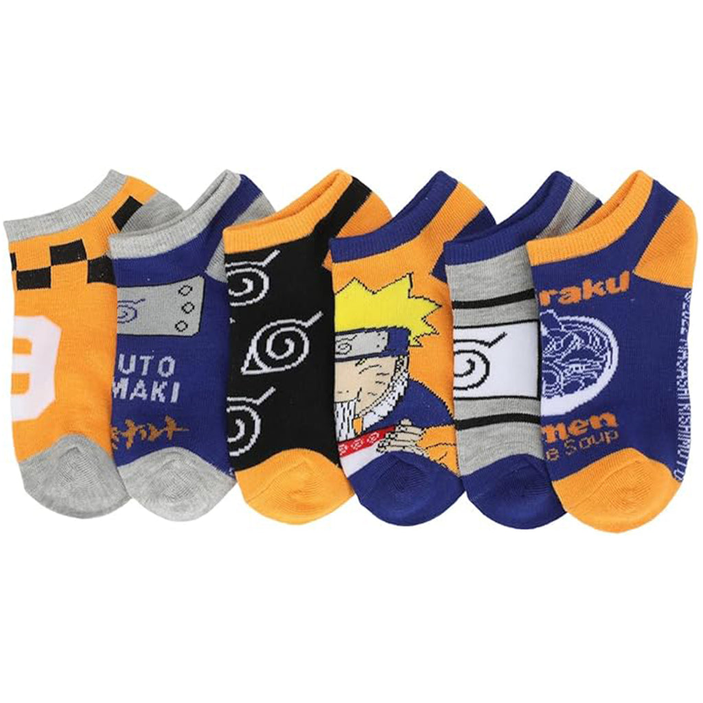Bioworld Naruto Mixed Icon 6 Pair Youth Ankle Socks - Radar Toys