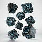 Q-Workshop 20th Anniversary Elvish Black And Blue 7 Piece Dice Set - Radar Toys