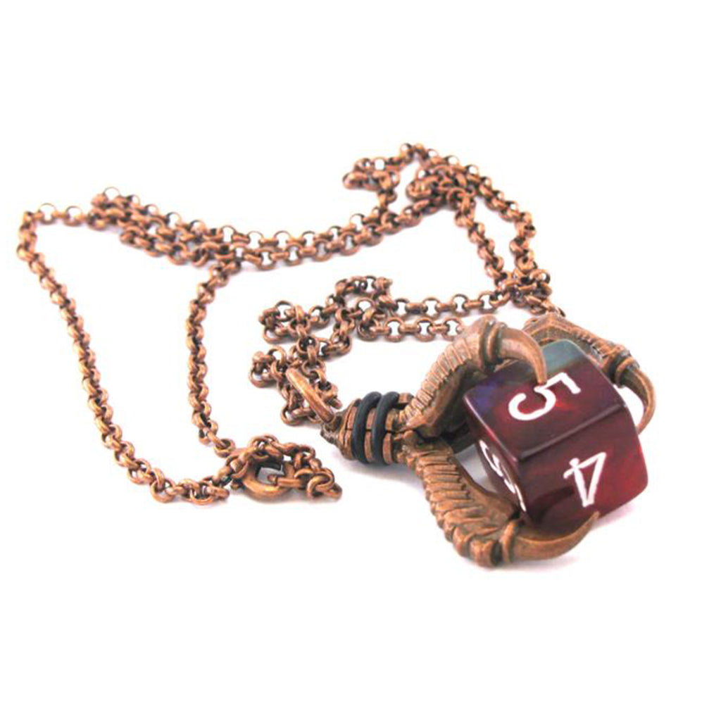 Chessex Pendant D6 With Old Copper Finish Claw Necklace