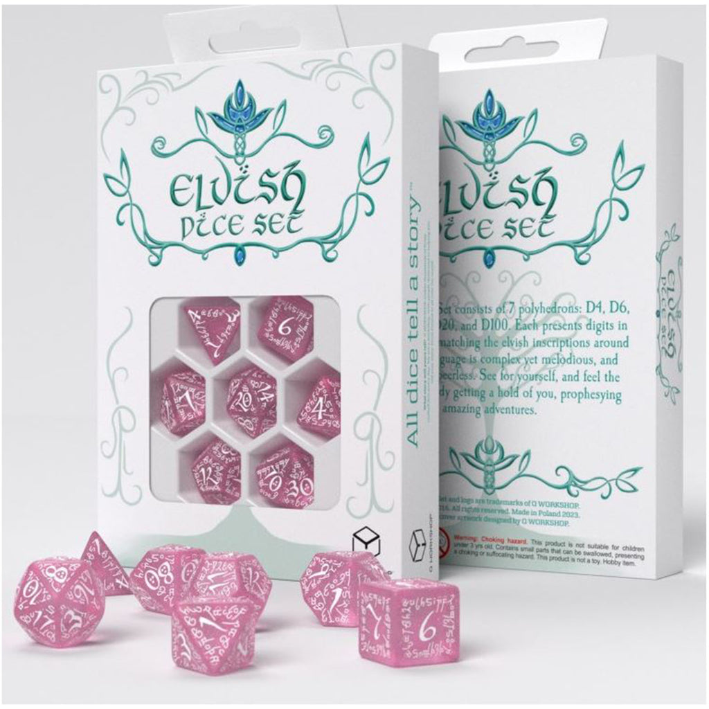 Q Workshop Elvish Shimmering Pink And White 7 Piece Dice Set