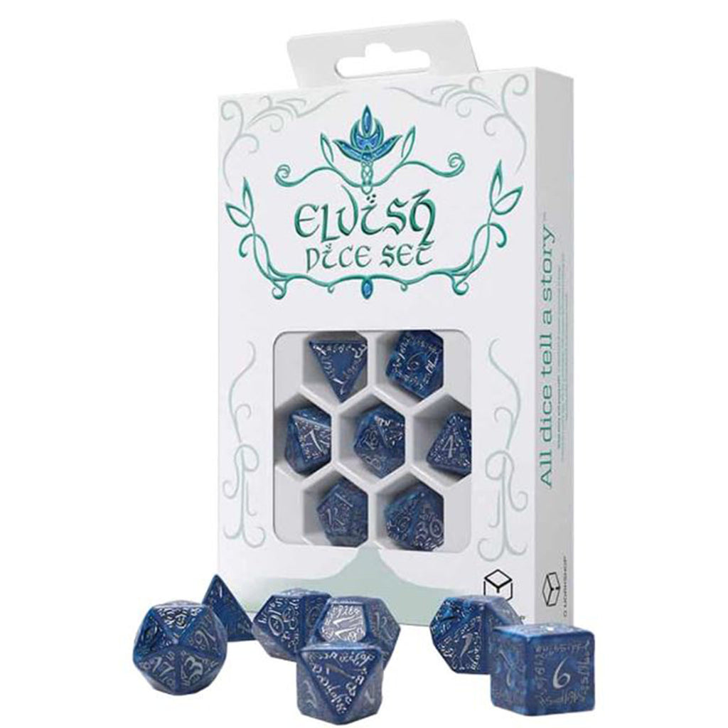 Q Workshop Elvish Cobalt And Silver 7 Piece Dice Set