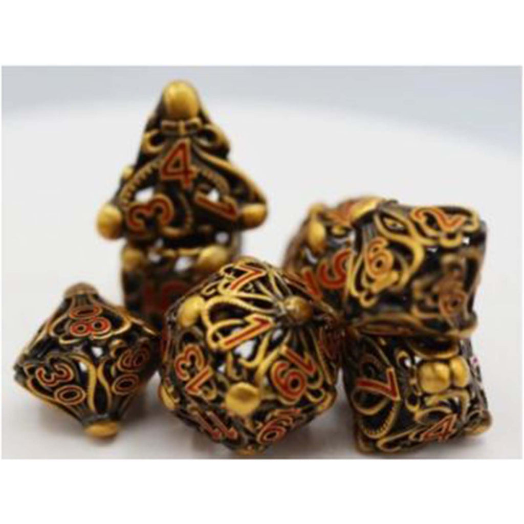 Foam Brain Mind Eater Gold Hollow Metal 7 Piece Dice Set