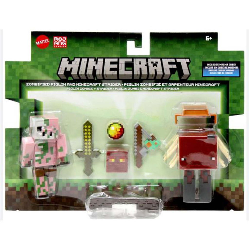 Mattel Minecraft Zombified Piglin And Minecraft Strider Figure Set