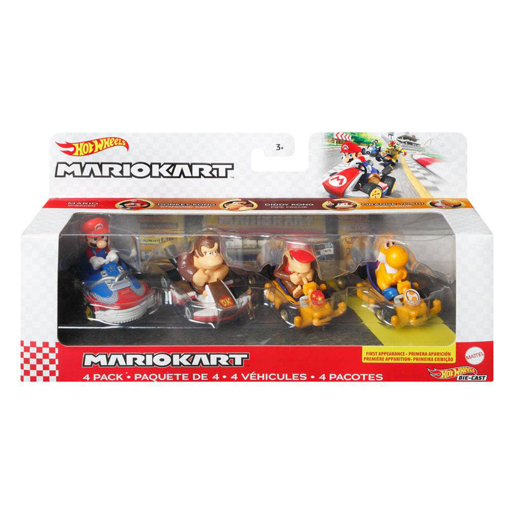 Hot Wheels Mario Kart 4 Pack Mario Donkey Diddy Yoshi Set
