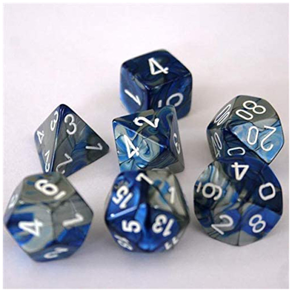 Chessex 7 Set Polyhedral Dice Blue Steel White CHX26423