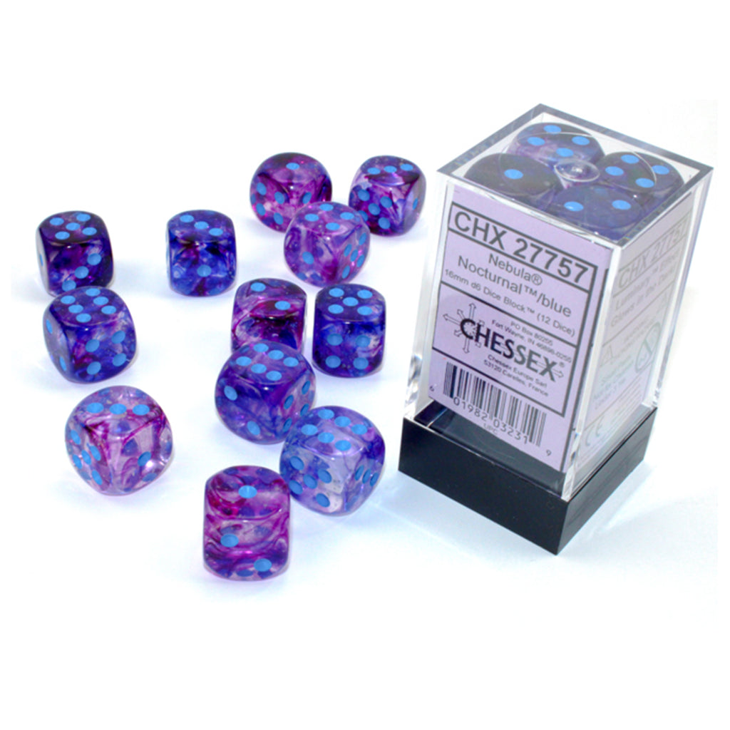 Chessex 7 Set Polyhedral Dice Nebula Nocturnal Blue D6 Luminary CHX27757