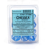 Chessex 7 Set Polyhedral Dice Borealis Sky Blue White Luminary D10s CHX27386 - Radar Toys