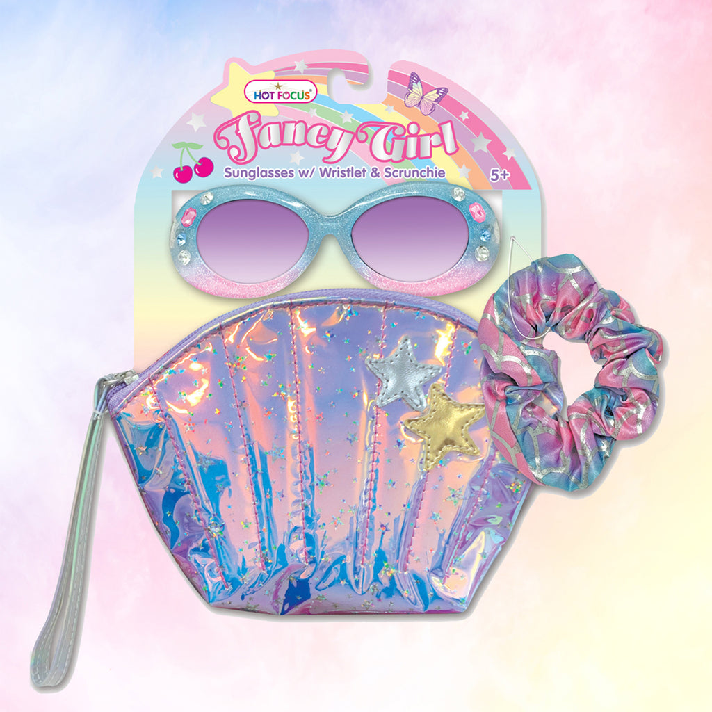 Hot Focus Fancy Girl Sunglasses With Wristlet And Scrunchie Mermaid Vibes Set
