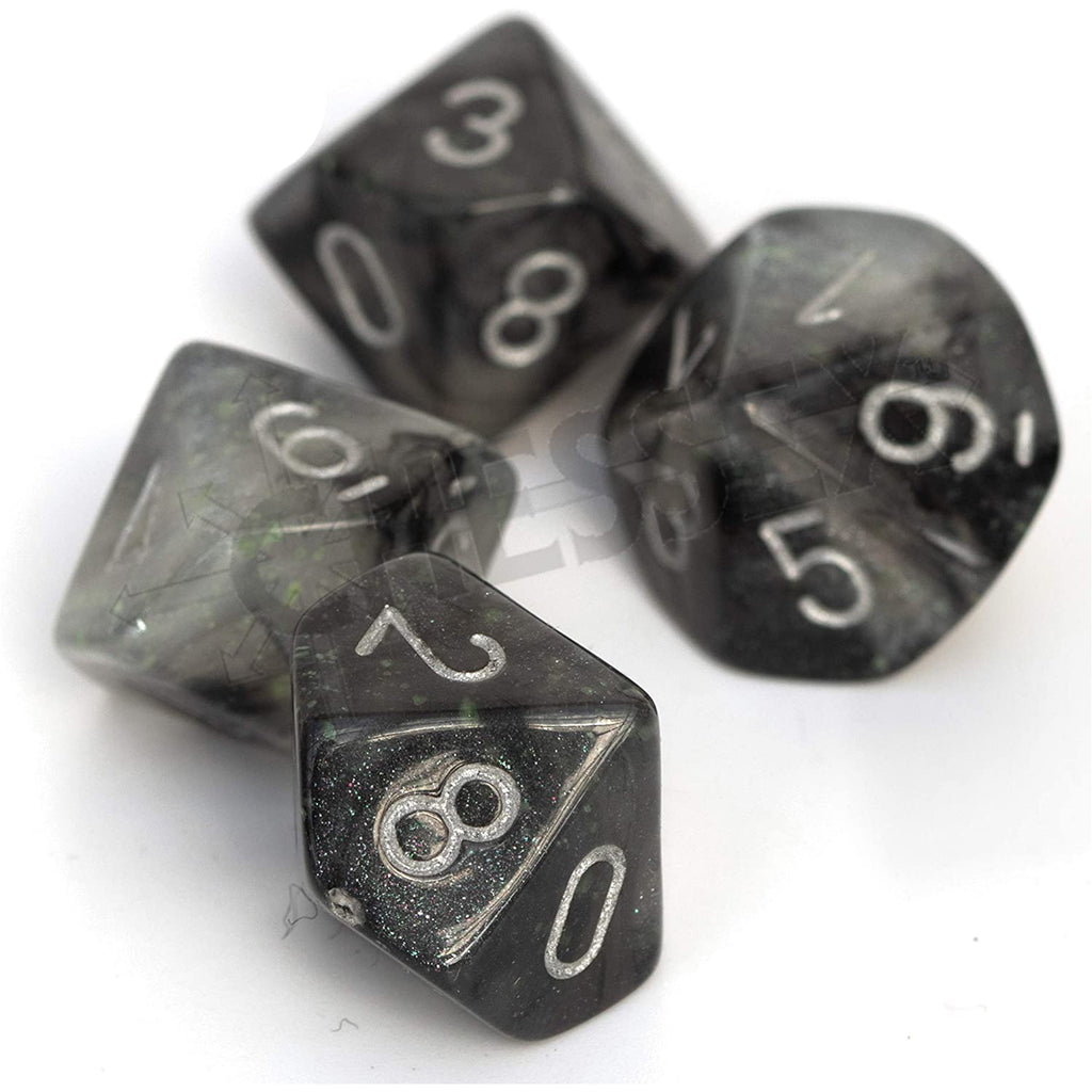 Chessex 10 D10 Polyhedral Dice Borealis Light Smoke Silver Luminary CHX27378