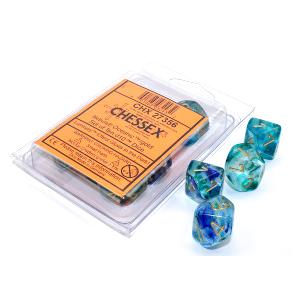 Chessex 10 D10 Polyhedral Dice Nebula Oceanic Gold Luminary CHX27356