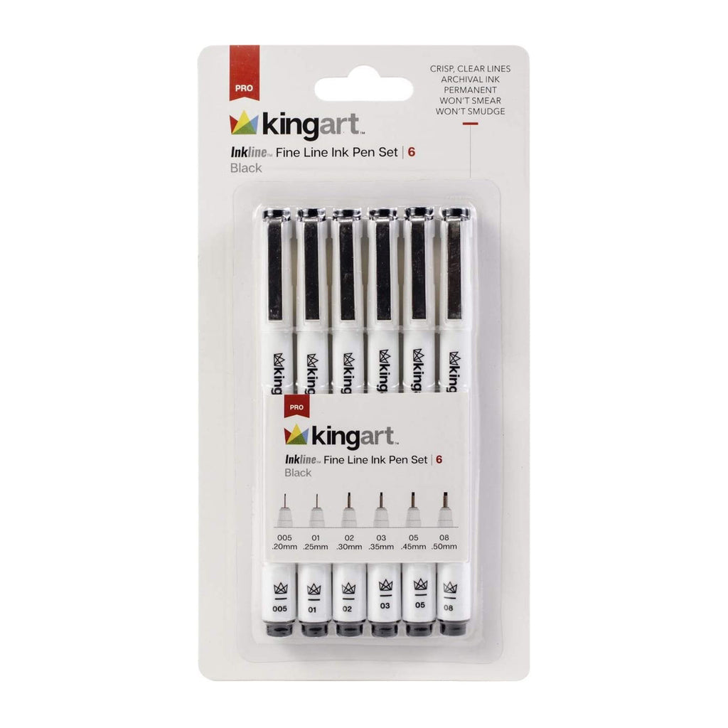 Kingart Fine Line Ink Black Pen 6 Piece Set