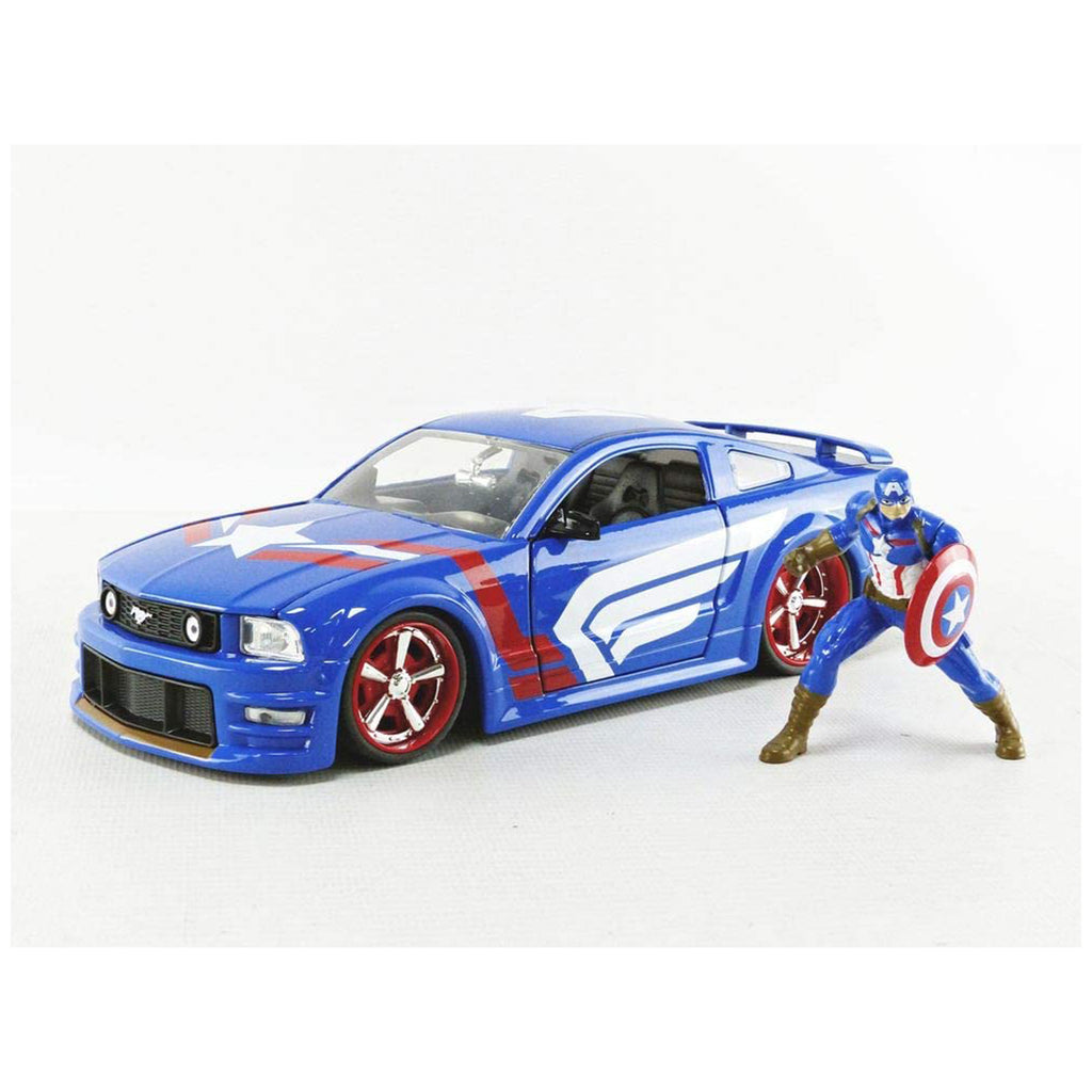 Jada Toys Marvel Avengers Captain America & 2006 Ford Mustang GT 1:24 Diecast Car