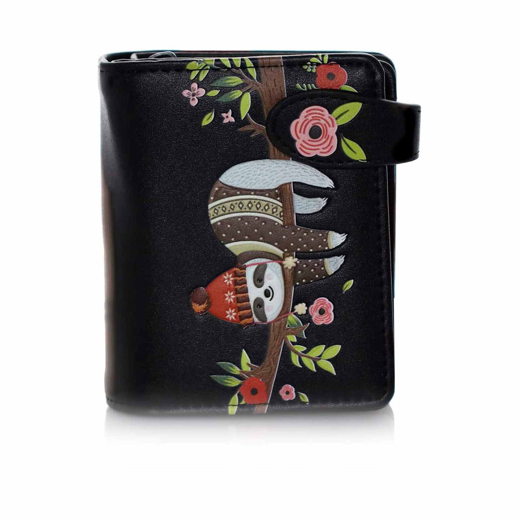 Shagwear Chilin Sloth Small Black Zipper Wallet