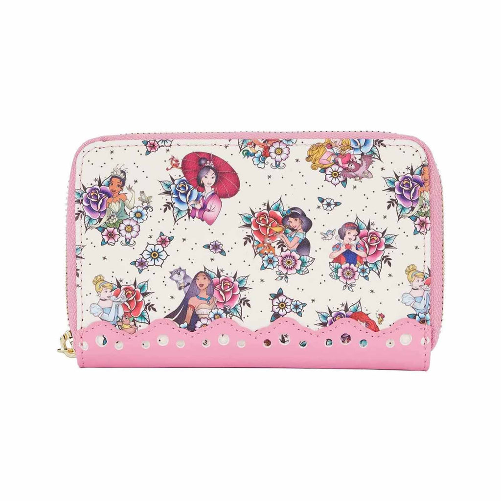 Loungefly Disney Princess Tattoo All Over Print Zip Around Wallet - Radar Toys