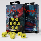 Q Workshop Cyberpunk Red Danger Zone Yellow And Black 7 Piece Dice Set - Radar Toys